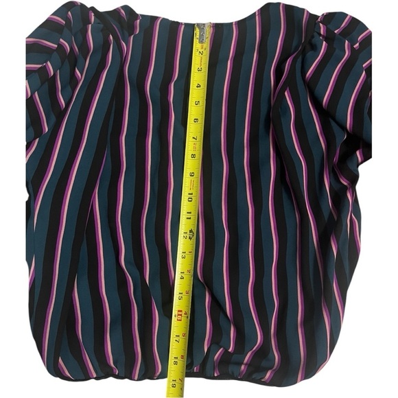 Astr Women’s Plunging V Neck Bodysuit Blue Pink Stripe Long Sleeve Top‎ Size Med - Picture 10 of 11